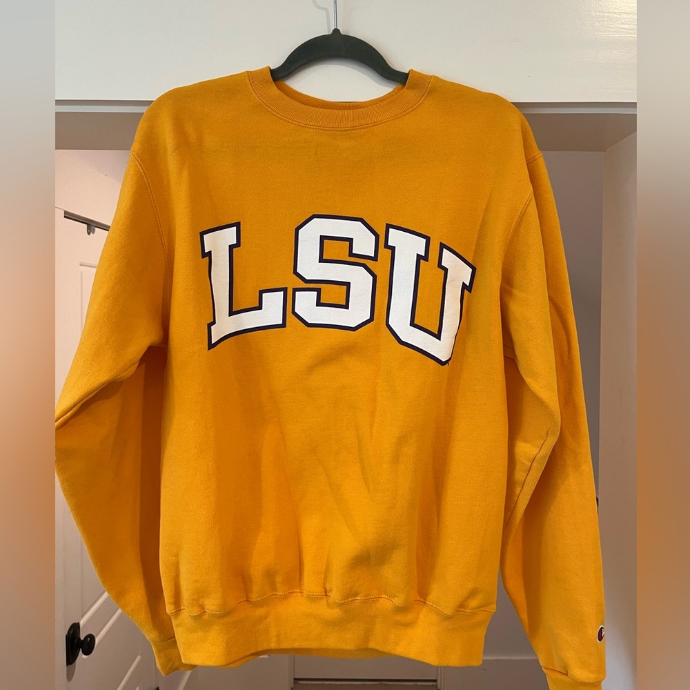 LSU Champion Sweatshirt size small (unisex) Gold white purple EUC Campus Store